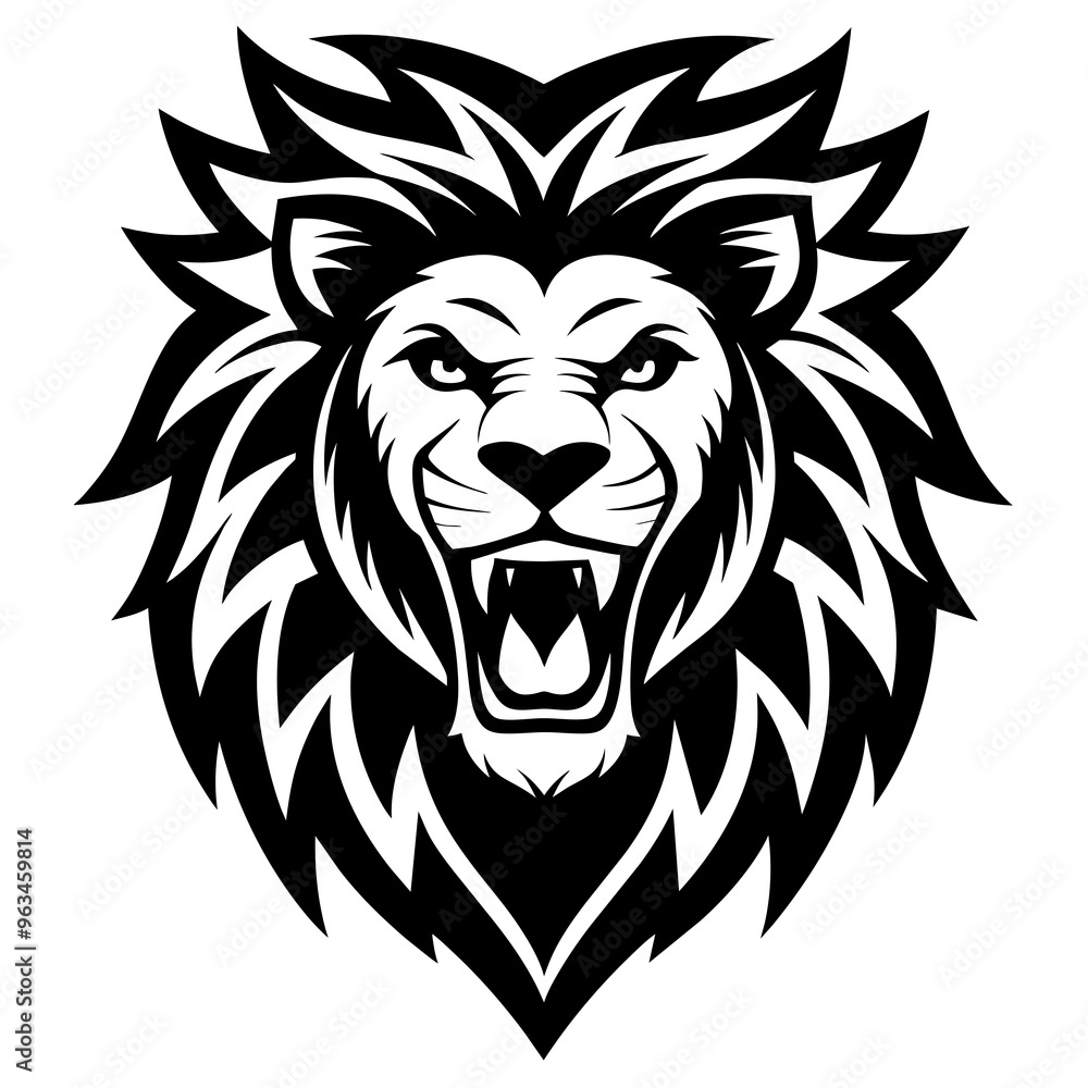 Obraz premium Angry Lion Face Silhouette line art vector illustration art