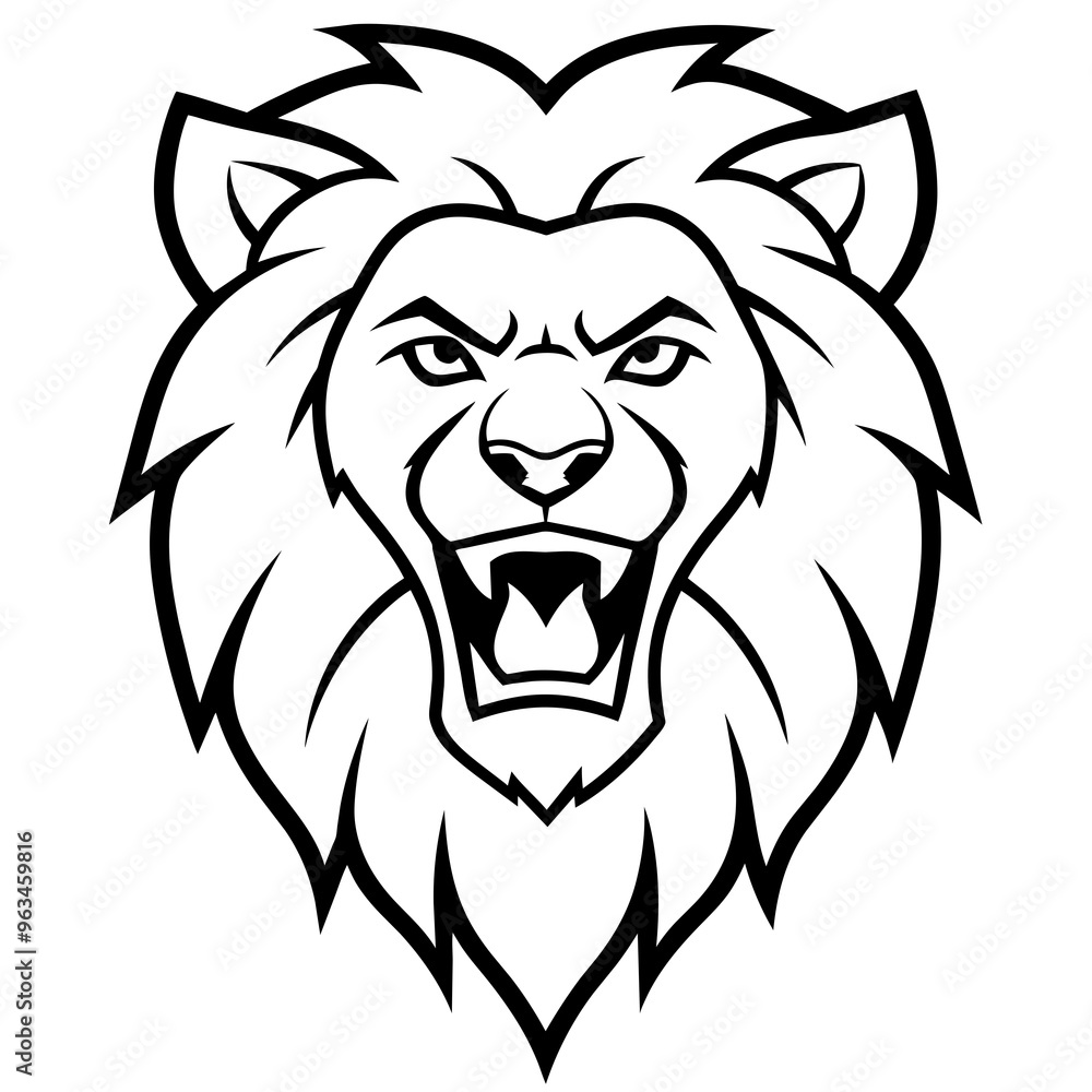 Angry Lion Face Silhouette line art vector illustration art Angry Lion Face Silhouette line art vector illustration art