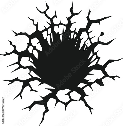 Cracked hole silhouette vector art illustration