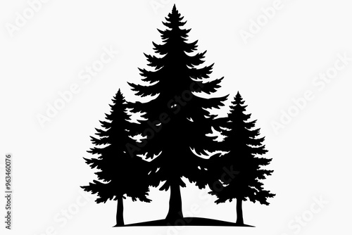 Pine tree silhouette black color on white vector art illustration