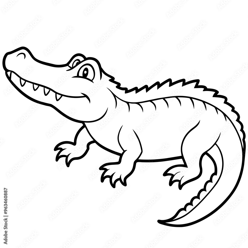 Fototapeta premium Crocodile silhouette line art black lizard vector illustration