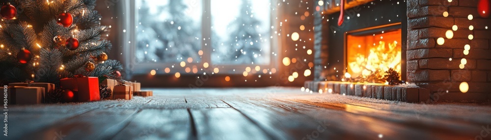 Obraz premium Cozy Christmas scene, holiday element, realistic illustration, warm tones, isolated on white background