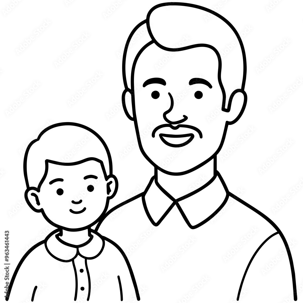 Father and son vector line art drawing for fathers day illustration Father and son vector line art drawing for fathers day illustration