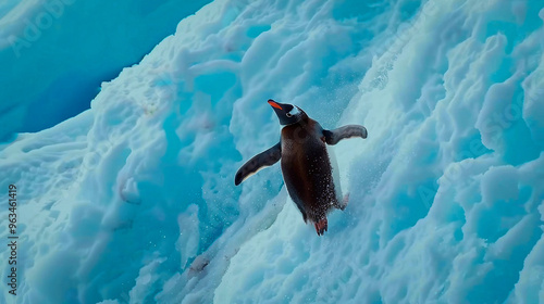 Alone penguin on a south pole