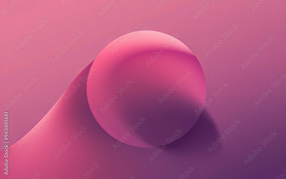 Obraz premium Pink sphere abstract. Abstract image of a pink sphere on a pink background. The sphere casts a soft shadow, creating a sense of depth and dimension.