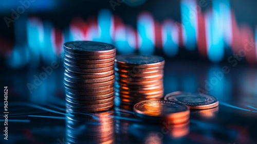 Golden euro coins stacked on a black background, forming a graph of financial growth