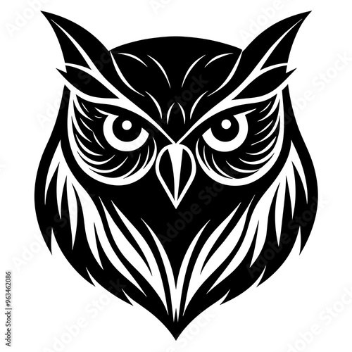 Owl Angry Furious face animal bird silhouette and line art vector art illustration