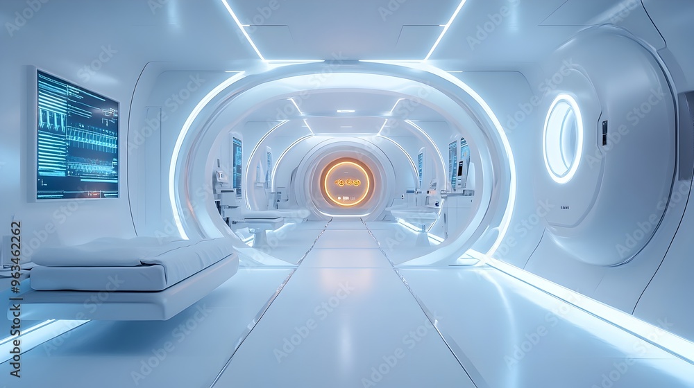 Futuristic Medical Facility with Advanced Diagnostic Equipment and Sleek Minimalist Design Futuristic Medical Facility with Advanced Diagnostic Equipment and Sleek Minimalist Design