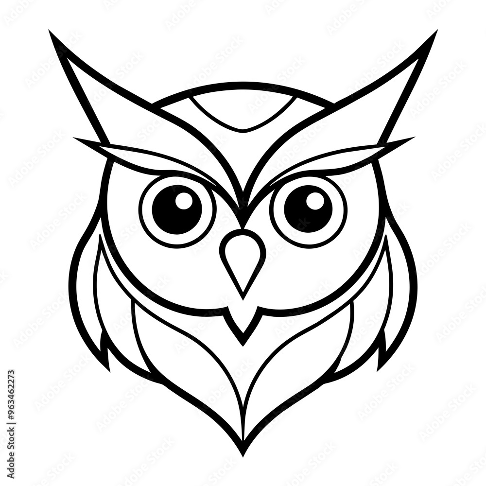 Owl Angry Furious face animal bird silhouette and line art vector art illustration Owl Angry Furious face animal bird silhouette and line art vector art illustration