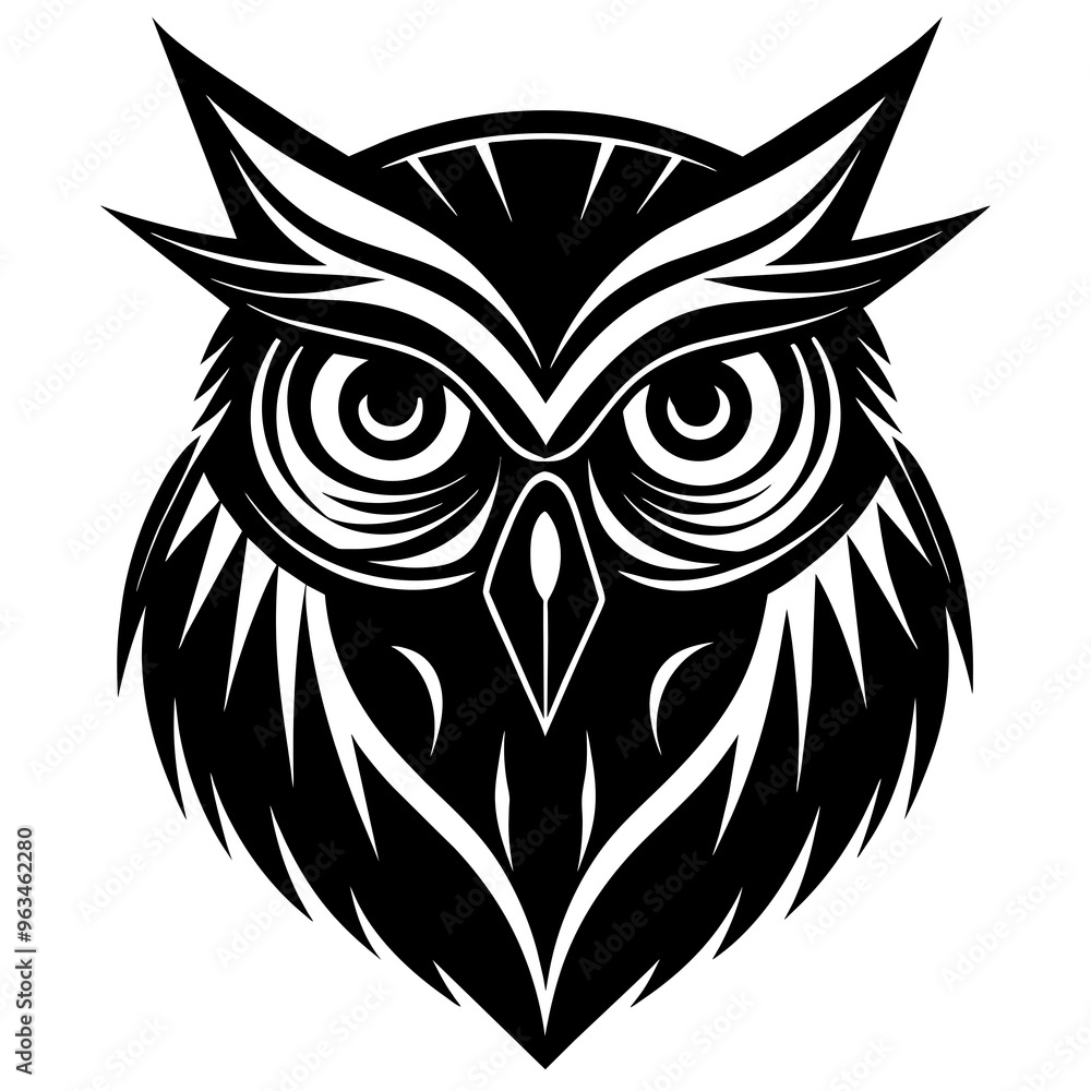 Owl Angry Furious face animal bird silhouette and line art vector art illustration Owl Angry Furious face animal bird silhouette and line art vector art illustration