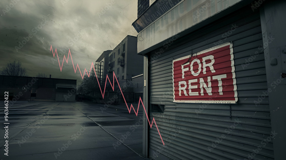 Naklejka premium Visualizing Economic Downturn A Commercial Shoot Capturing Market Decline and Financial Instability - Symbolic Imagery of Closed Storefronts and Falling Stock Charts