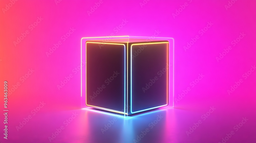 Neon lit cube in a vibrant pink Neon lit cube in a vibrant pink