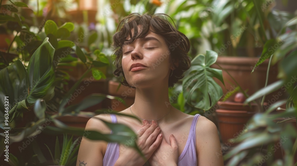 The Serene Woman Among Plants The Serene Woman Among Plants
