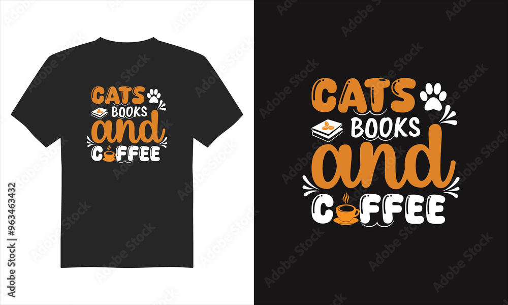 Fototapeta premium Cats books and coffee t-shirt design, Coffee t-shirt design vector, Illustration T-Shirt Design, Typography T-shirt Design