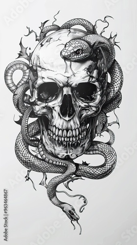 Skull with Snake Tattoo