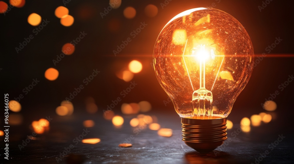Glowing electric light bulb on black background, symbol of energy, innovation, and ideas Glowing electric light bulb on black background, symbol of energy, innovation, and ideas