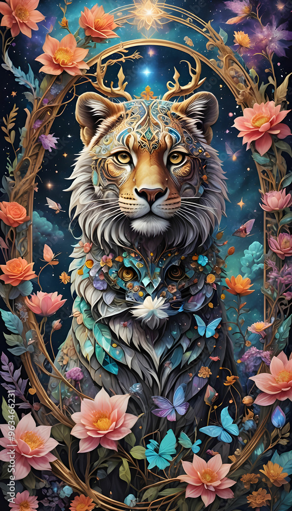 Fototapeta premium a visually descriptive image from intricate floral design to realistic animal portrait.