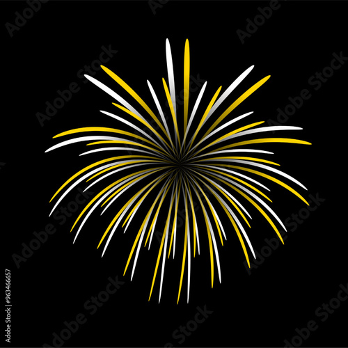 Brightly Colorful Fireworks isolated black background. New Year celebration fireworks.