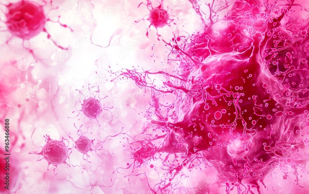 Abstract close-up of vibrant pink cells on a soft background highlight biological structures and cellular activity. Abstract close-up of vibrant pink cells on a soft background highlight biological structures and cellular activity.