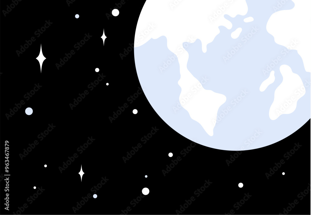 The image depicts a portion of Earth in a vast, black space background, accompanied by multiple stars and dots representing celestial bodies. Themes: Space, Earth, Astronomy, Night Sky, Universe. The image depicts a portion of Earth in a vast, black space background, accompanied by multiple stars and dots representing celestial bodies. Themes: Space, Earth, Astronomy, Night Sky, Universe.