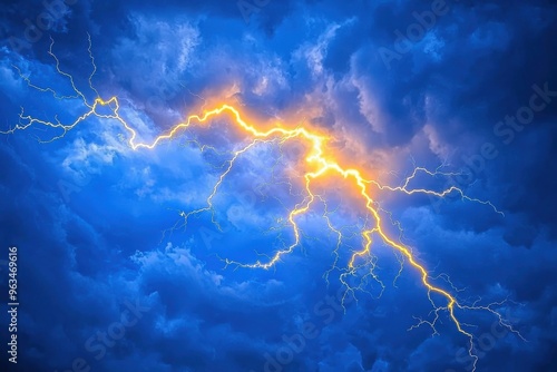 Intense lightning strikes across dramatic stormy sky