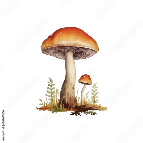 mushroom watercolor illustration vector, white background