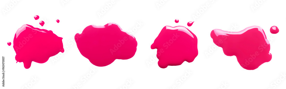 Blots of magenta printer ink on white background, set. Top view Blots of magenta printer ink on white background, set. Top view