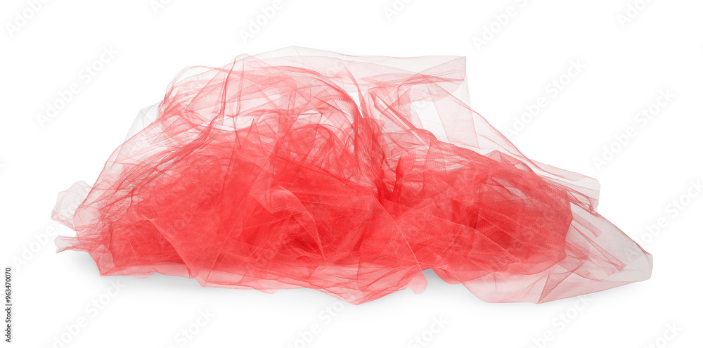Fototapeta premium Beautiful red tulle fabric on white background