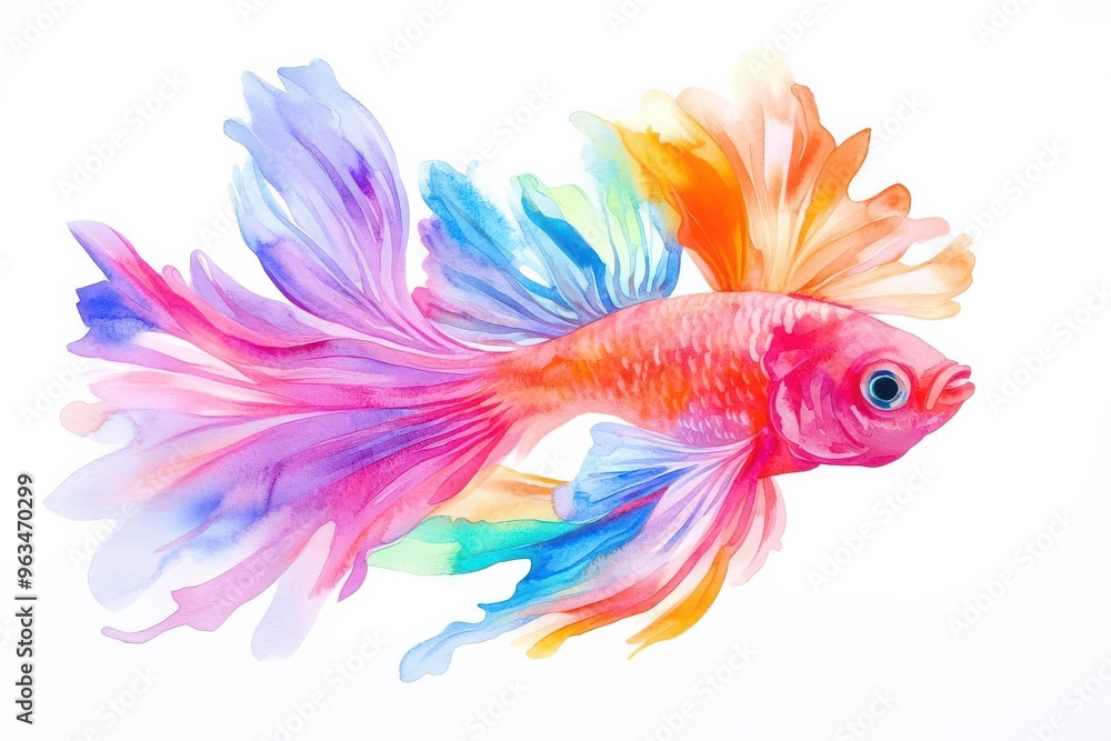 Fototapeta premium Exotic marine life, underwater element, watercolor art, vibrant colors, isolated on white background