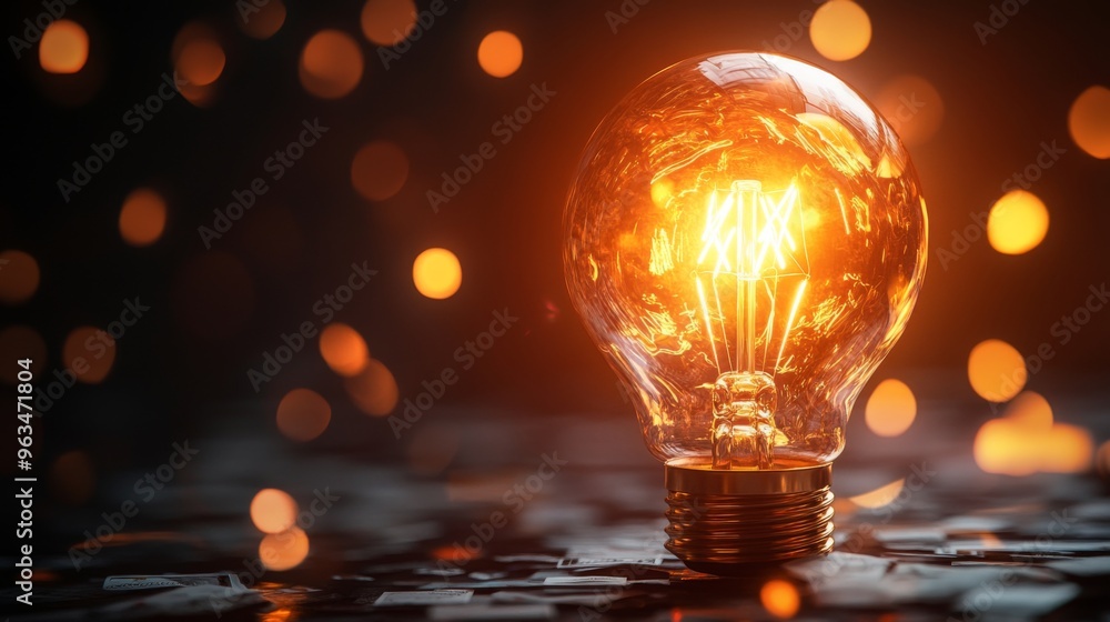 Glowing electric light bulb on black background, symbol of energy, innovation, and ideas Glowing electric light bulb on black background, symbol of energy, innovation, and ideas