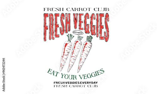 Carrot vintage t-shirt design. Organic vegetable farm. Fresh veggies artwork for t shirt print, poster, sticker and other uses.