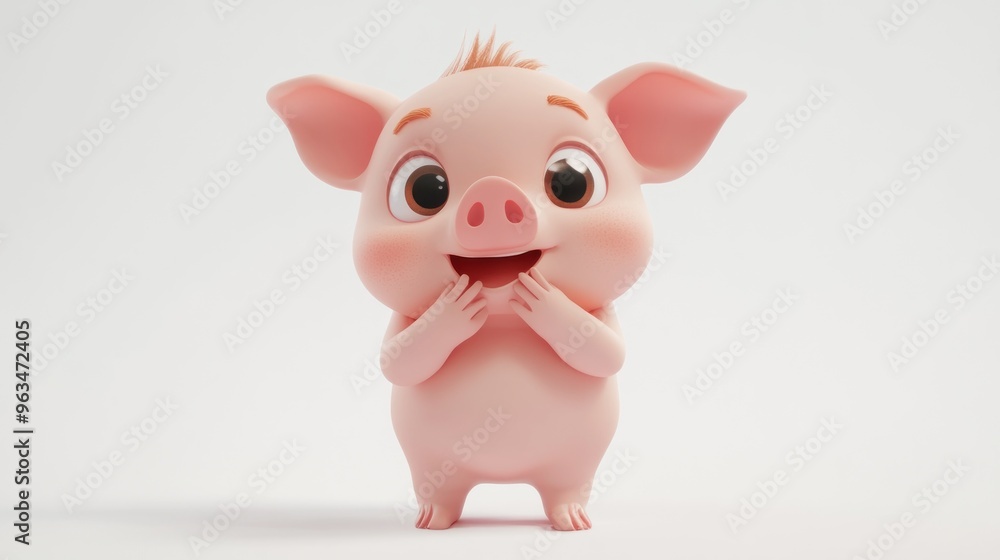 A cute, cartoonish pig character with a joyful expression and playful pose. A cute, cartoonish pig character with a joyful expression and playful pose.