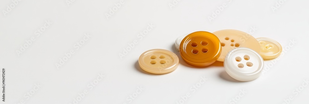 A close-up image of four beige plastic sewing buttons on a white background. The buttons are arranged in a casual manner, suggesting a sense of creativity and the potential for crafting projects. The A close-up image of four beige plastic sewing buttons on a white background. The buttons are arranged in a casual manner, suggesting a sense of creativity and the potential for crafting projects. The