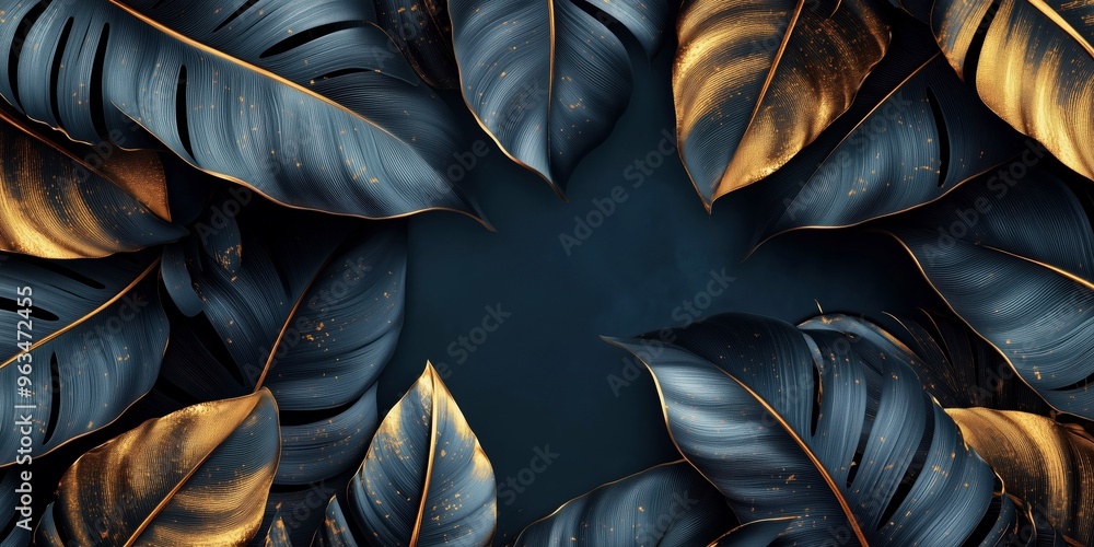 Dark tropical leaves with golden highlights, perfect for abstract backgrounds, modern interiors, and luxury-themed designs Dark tropical leaves with golden highlights, perfect for abstract backgrounds, modern interiors, and luxury-themed designs