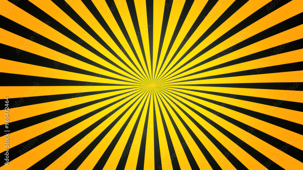 Fototapeta premium Pop art background. Yellow and black lines that shine at the central point, creating a tunnel-like perspective. Motion and depth design.