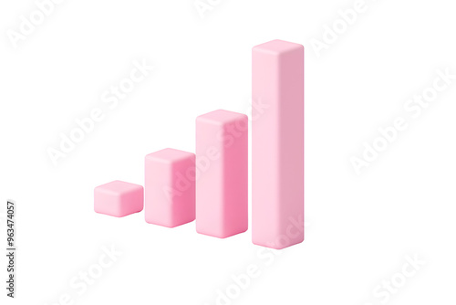 Pink 3D Bar Graph Icon | Isolated on Transparent & White Background | PNG File with Transparency