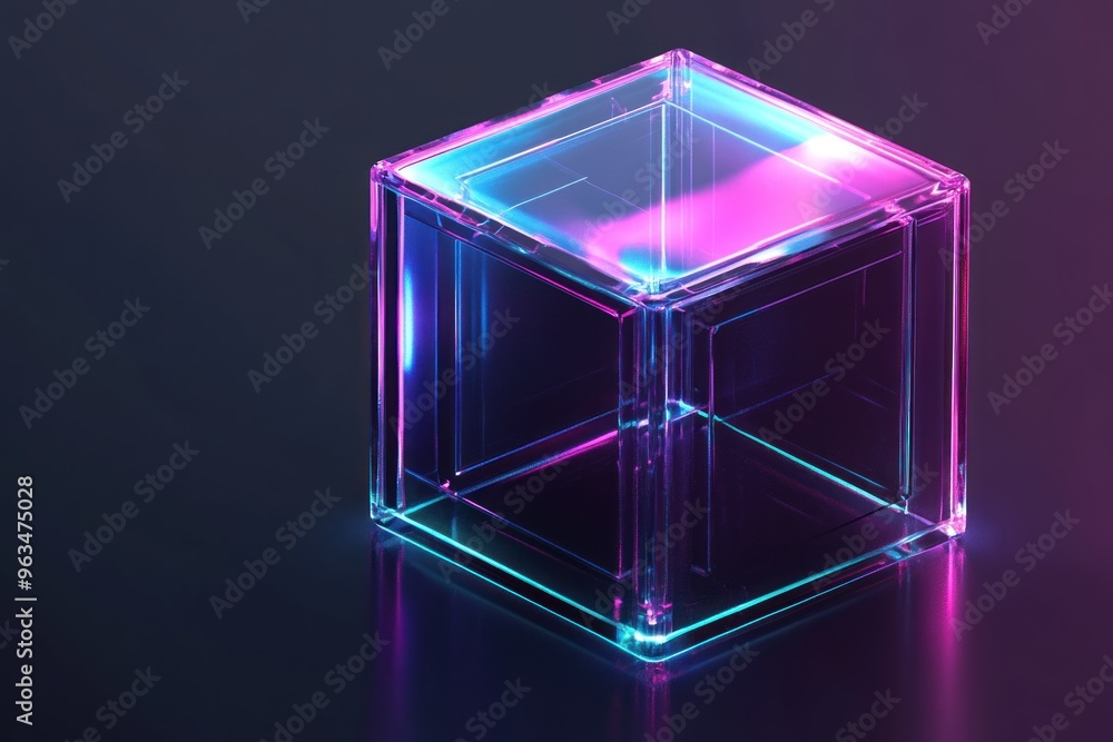 Glass Cube with Neon Glowing Edges Glass Cube with Neon Glowing Edges