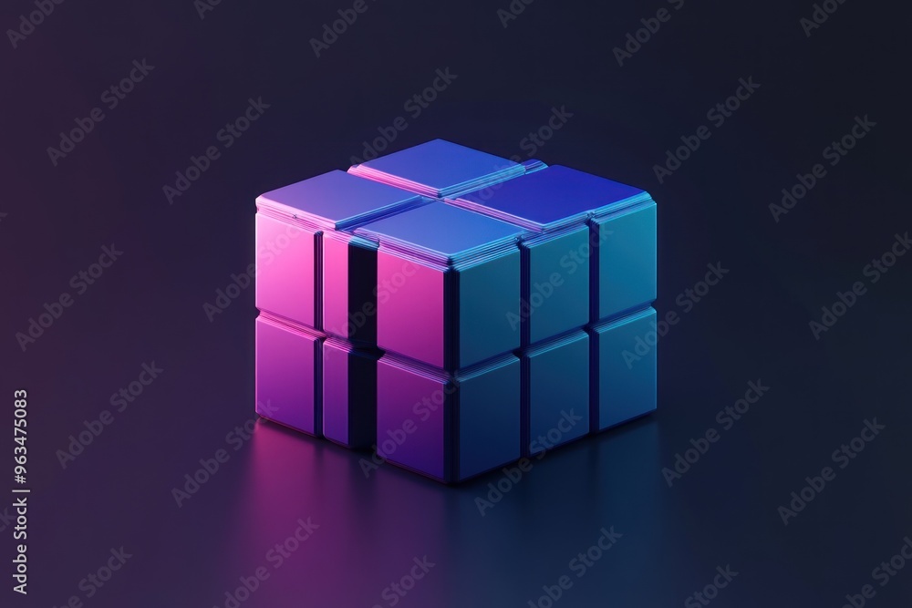 3D Rendered Cube with Neon Colors 3D Rendered Cube with Neon Colors
