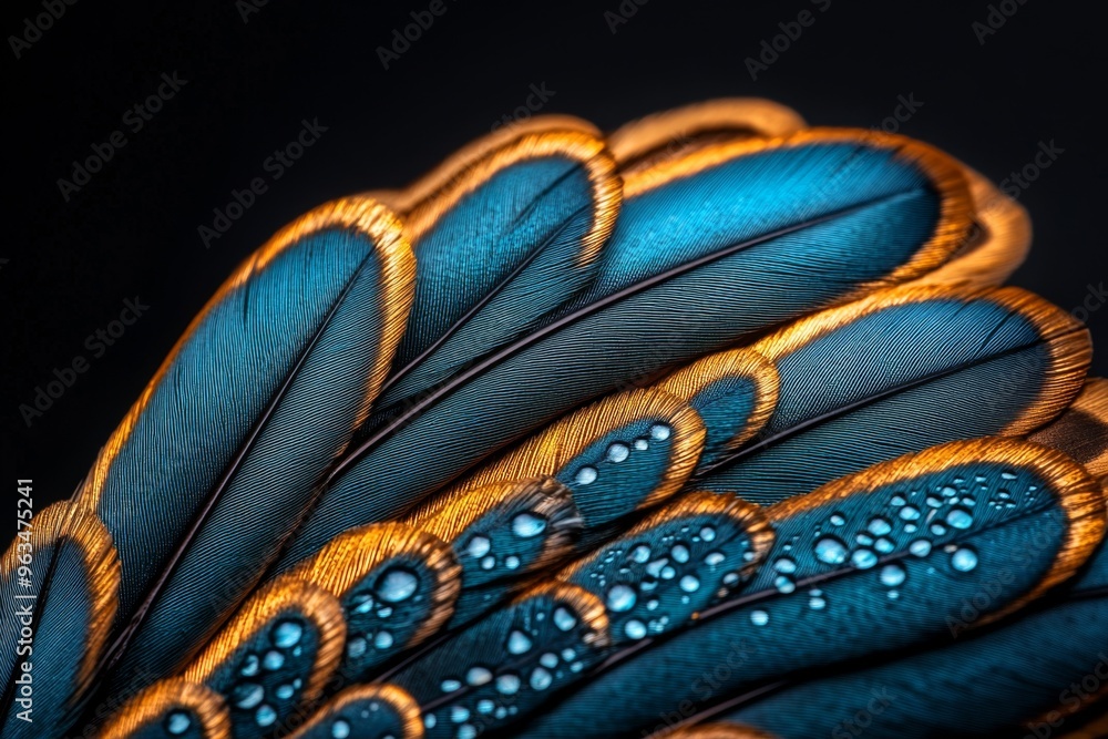 Macro photo of a bird’s feather, intricate barbs interlocking creating a soft yet complex structure designed for flight Macro photo of a bird’s feather, intricate barbs interlocking creating a soft yet complex structure designed for flight