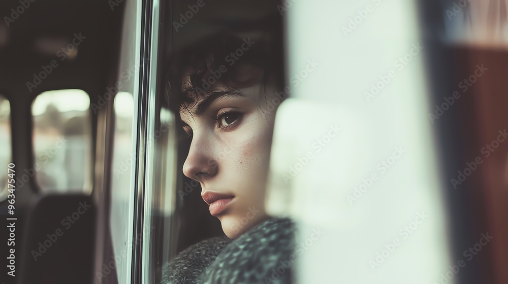 A thoughtful young person gazing out of a vehicle window, capturing a moment of reflection and introspection amidst urban scenery. A thoughtful young person gazing out of a vehicle window, capturing a moment of reflection and introspection amidst urban scenery.