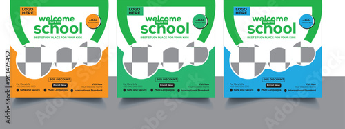School Admission Social Media Post Banner Promotion Ads | Educational Social Media Most Square Flyer Back To School | Web Banner Design Template With Various Colors Bundle