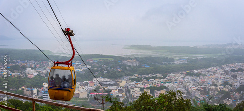 View of Bhopal city with upper lake in backdrop from Manuabhan Tekri at Bhopal, Madhya Pradesh, India.