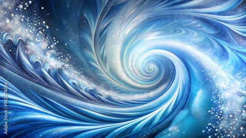 Abstract swirling blue pattern with shimmering effects and copy space