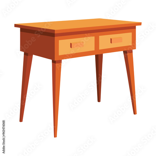Illustration of wooden table with drawers isolated