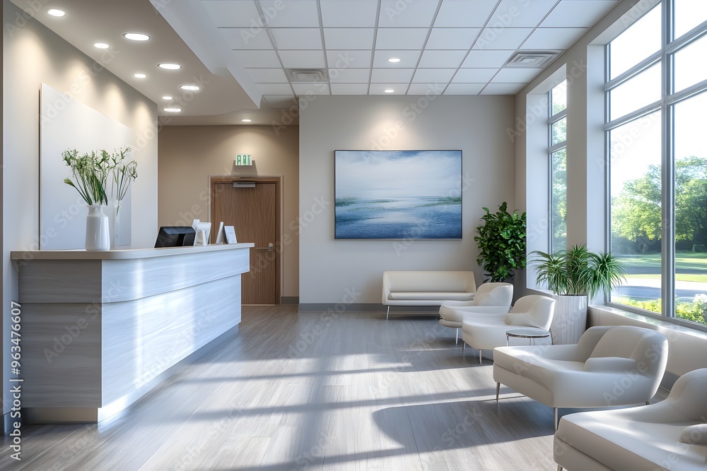 Inviting and Welcoming Reception Area of a Modern Healthcare Clinic with Comfortable Seating and Abundant Natural Light Inviting and Welcoming Reception Area of a Modern Healthcare Clinic with Comfortable Seating and Abundant Natural Light
