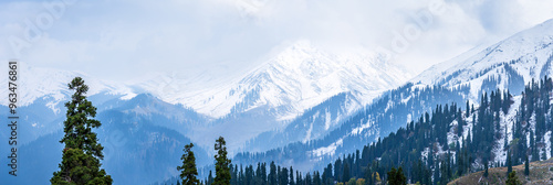 Photography Serene Landscape of majestic Pir Panjal mountain range of Himalayas in kashmir valley from Koongdoori view point in Gulmarg hill station, Baramula, India
