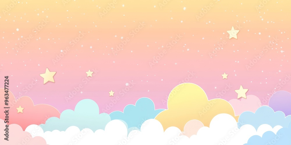 A beautifully serene pastel background, showcasing fluffy clouds, twinkling stars, and a stunning soft gradient, which makes it perfect for creating an enchanting dreamy and romantic atmosphere A beautifully serene pastel background, showcasing fluffy clouds, twinkling stars, and a stunning soft gradient, which makes it perfect for creating an enchanting dreamy and romantic atmosphere