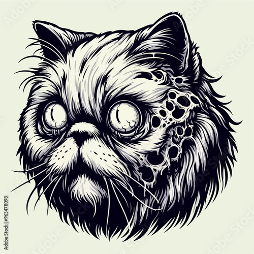 Persian cat Zombie Pet zombi. Kitten revived dead. kitty Green monster