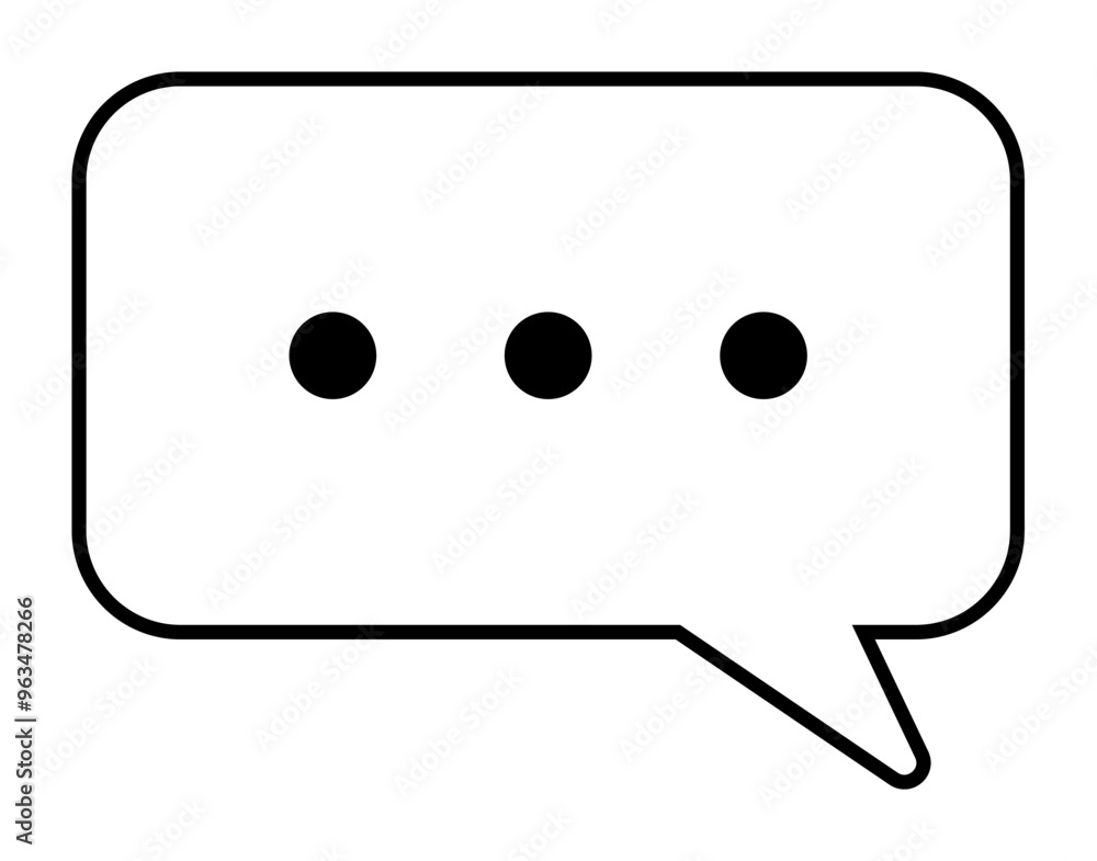 A simple black and white speech bubble outline with three ellipsis dots in the center. Indicates ongoing conversation, thought, or hesitation. Ideal for communication, dialogue, chat, messaging A simple black and white speech bubble outline with three ellipsis dots in the center. Indicates ongoing conversation, thought, or hesitation. Ideal for communication, dialogue, chat, messaging