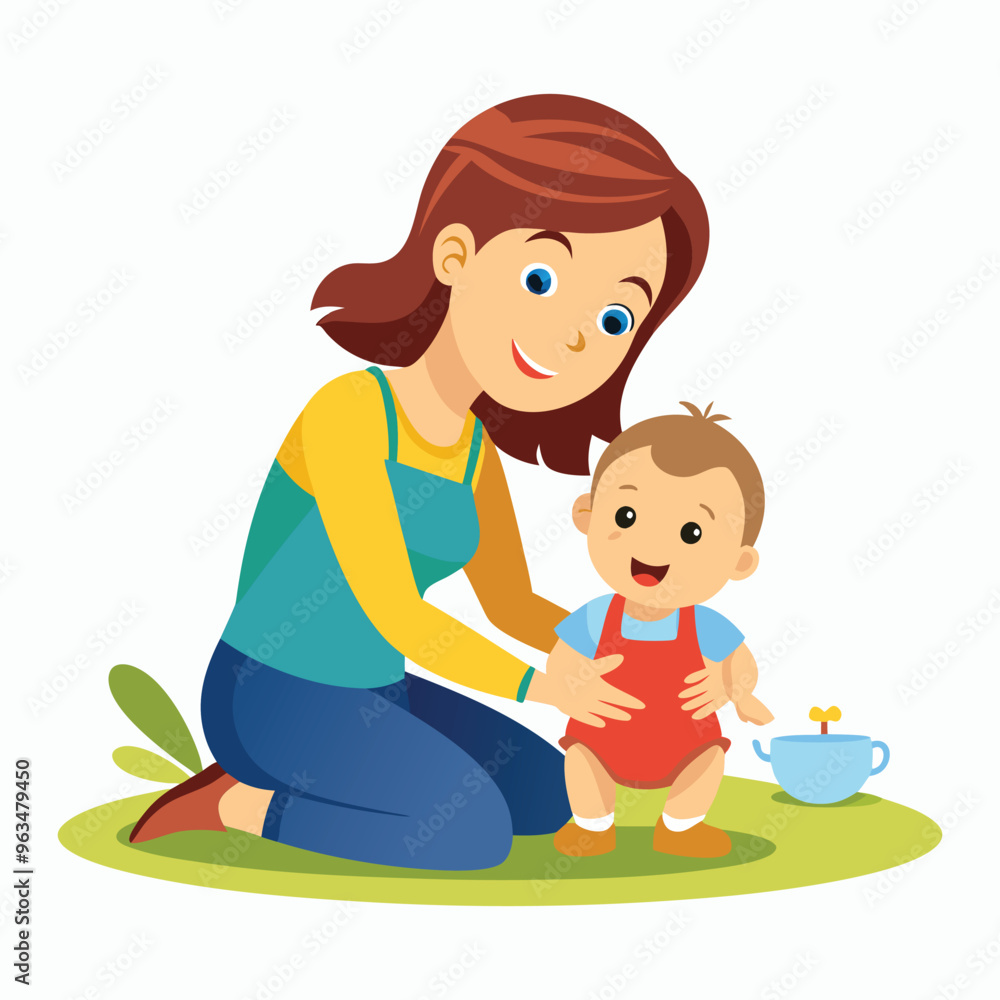 Vector Mother sitting with her child Vector Mother sitting with her child